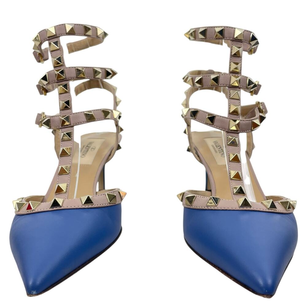 Valentino Garavani Rockstud 65mm Leather Caged Pump Blue Pink Size 36.5 - Picture 3 of 13